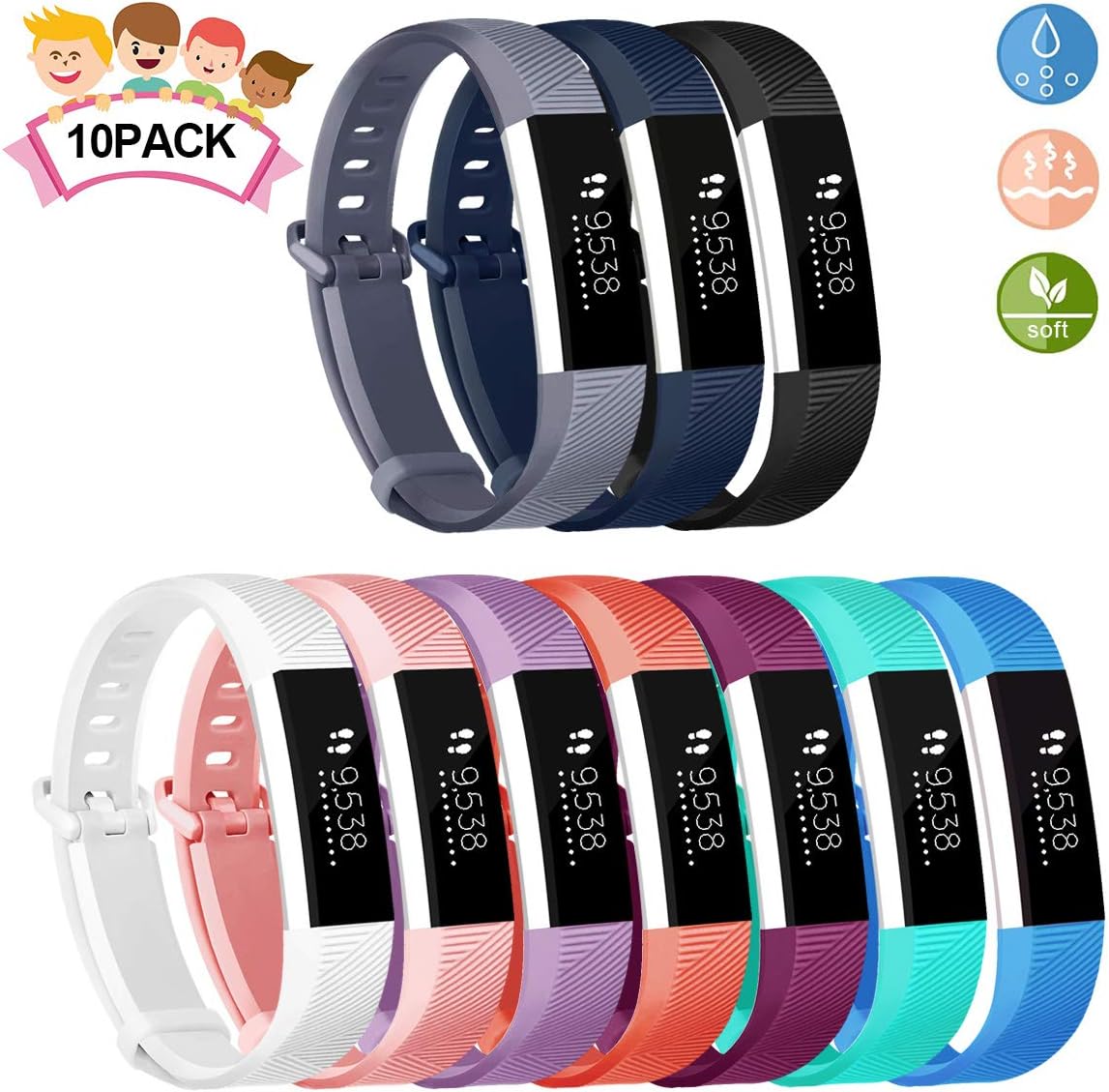 JOMOQ Replacement Bands Compatible for Ace (Only for Kids), Soft Silicone Sport Wrist Strap Waterproof Replacement with Secure Metal Buckle for Ace/Alta HR Activity Tracker Boy Girl (5.0"-7.0")