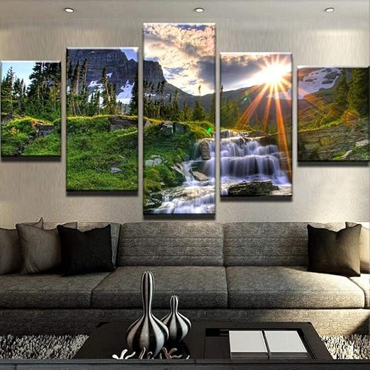 104tdfc Sonnenaufgang Wasserfall Art Bilder Wandbild 150 X 80 Cm Leinwand Bild Xxl Format Wandbilder Wohnzimmer Wohnung Deko Amazon De Kuche Haushalt