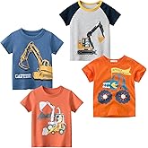 TABNIX Boys' 4-Pack Excavator Short Sleeve Crewneck T-Shirts Top Tee Size 2-7 Years Toddler Boys' Value Pack Cotton T-Shirt