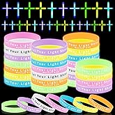 ShinyRelief 200 Pcs Glow in The Dark Christian Party Favors Silicone Bracelets Cross Necklace Bulk Bible Wristbands Luminous Pendant for Religious Gift