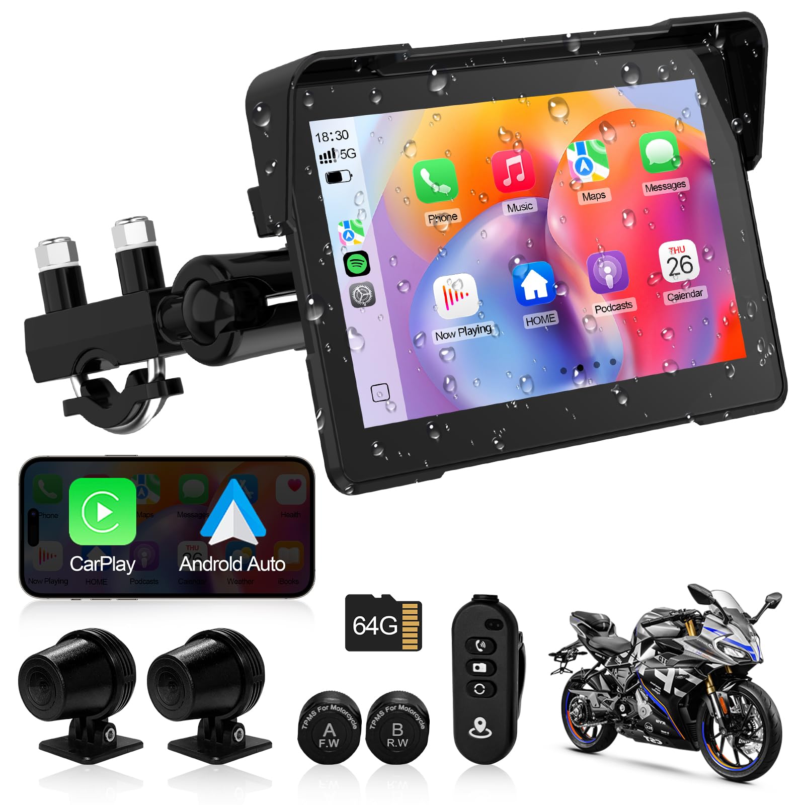 Photo 1 of ***MISSING PARTS***
Artman Motorcycle Dash cam Front and Rear, 7'' IPS Touch Screen, Portable Motorcycle Carplay for Apple Carplay and Android Auto GPS Navigation System, TPMS Compatible, IP67 Waterproof & 64G SD Card