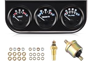 2" 52mm Triple Gauge Kit - Voltmeter, Water Temperature & Oil Pressure - Stainless Steel Console - Universal for 12V Cars, Tr