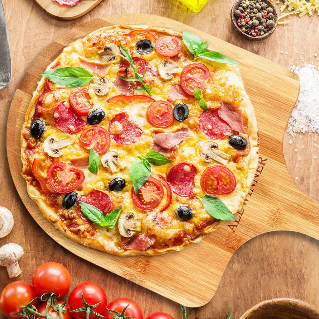 Pizza Peel 12 Inch, 2 Pack Bamboo Pizza Paddle, Wooden Pizza Peels for Making Pizza, Pizza Bread Pie Cutting Board for Kitchen