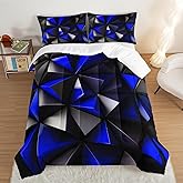 UEVBF Blue and Black Bedding Set Full Size,Geometric Pattern Comforter Set for Kids Boys Girls Geometry Room Decor,Art Aesthetic Bedding with 2 Pillowcases.