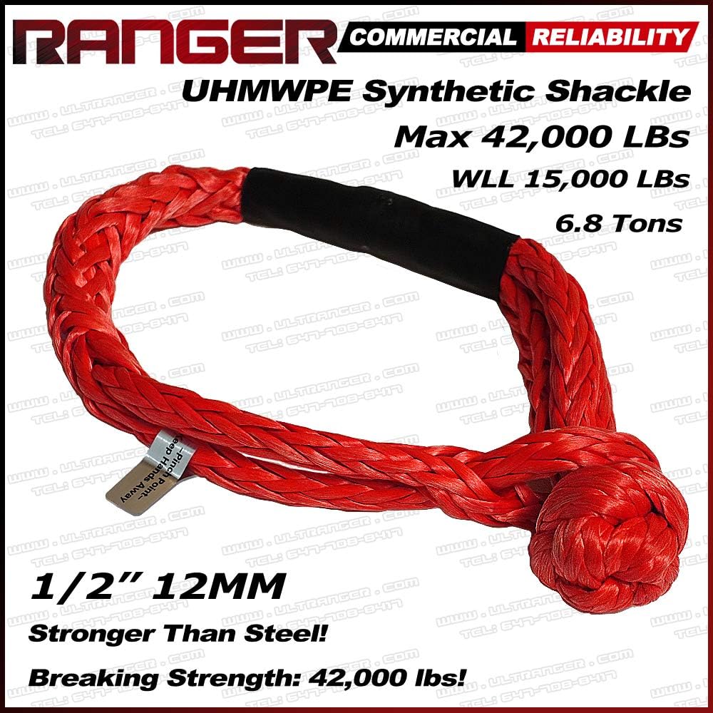 ULTRANGER Ranger Soft UHMWPE Synthetic Shackle Rope 1/2 Inch (42,000 LBs Breaking Strength, WLL 15,000 LBs)
