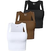 OQQ Women's 3 Piece Tank Tops Strappy Sleeveless Square Neck Stretch Tee Shirts Crop Camis