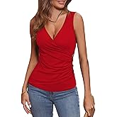 SweatyRocks Women's Wrap Ruched Tank Tops V-Neck Solid Button Design Slim Fit Casual Holiday Summer Tee Tops