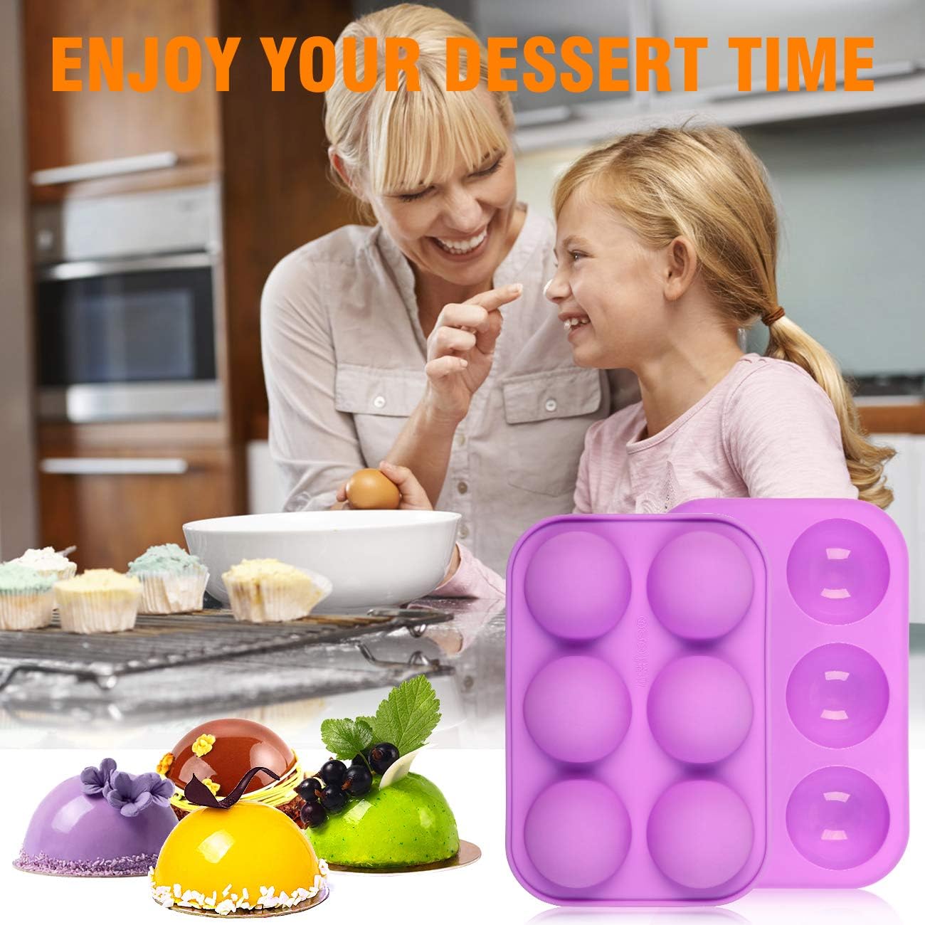 2 Packs Medium Semi Sphere Silicone Mold, Baking Mold for Making Hot Chocolate Bomb, Cake, Muffin, Jelly, Candy, Pudding, Dome Mousse, Handmade DIY Mold, 6 Holes Half Ball Sphere Silicone Cake Mold: Kitchen & Dining