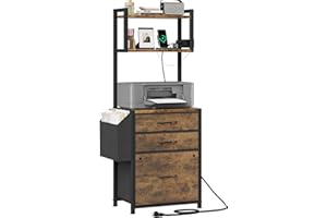 HIGDBFE 3 Drawer File Cabinet with Charging Station, 3-Tier Tall Filing Cabinet for Home Office with Storage Shelf, Printer S