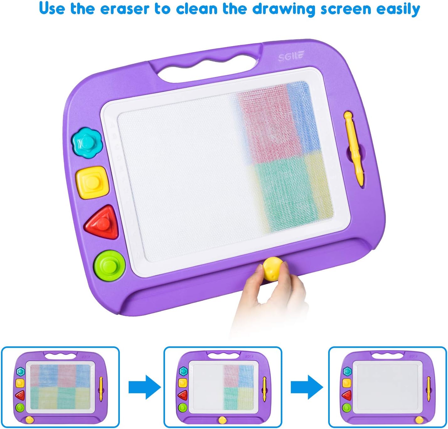 SGILE Magnetic Drawing Board Toy for Kids, Large Doodle Board Writing Painting Sketch Pad, Purple: Toys & Games