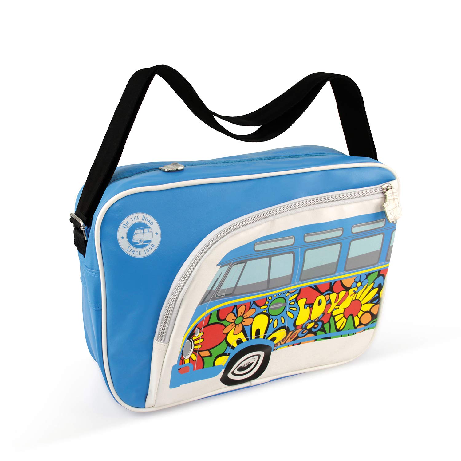 BRISA VW Collection - Volkswagen Shoulder Travel Messenger Bag with VW T1 Bus Campervan Motif (Love Bus/Multicolor)