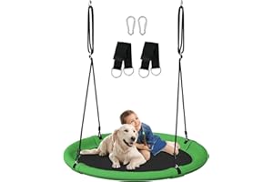 Mokeyder 40 Inch Saucer Tree Swing Set for Kids & Adults, Adjustable Swing Sets for Backyard or Outdoor Playground, Green & Black, 1 Pack