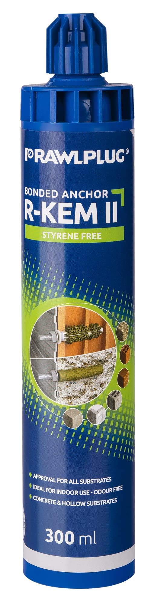 Rawlplug Fixing Kit with Polyester Resin, Threaded Rods for Concrete | Strong Chemical Anchor with 2 Mixer Nozzles for Standard Cartridge Gun | Styrene Free for Multiple Use, 300ml,R-KEM-II-300