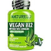 NATURELO Vegan B12 - Methyl B12 with Organic Spirulina - High Potency Vitamin B12 1000 mcg Methylcobalamin - Supports Healthy Mood, Energy, Heart & Eye Health - 90 Capsules