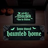 QIONG MENG Halloween Kitchen Mat Set of 2 Not All Witches Live in Salem Decorative Glow in The Dark Kitchen Rugs, Luminous Party Home Floor Mats for Indoor Outdoor Decorations-17x27 and 17x47 Inch