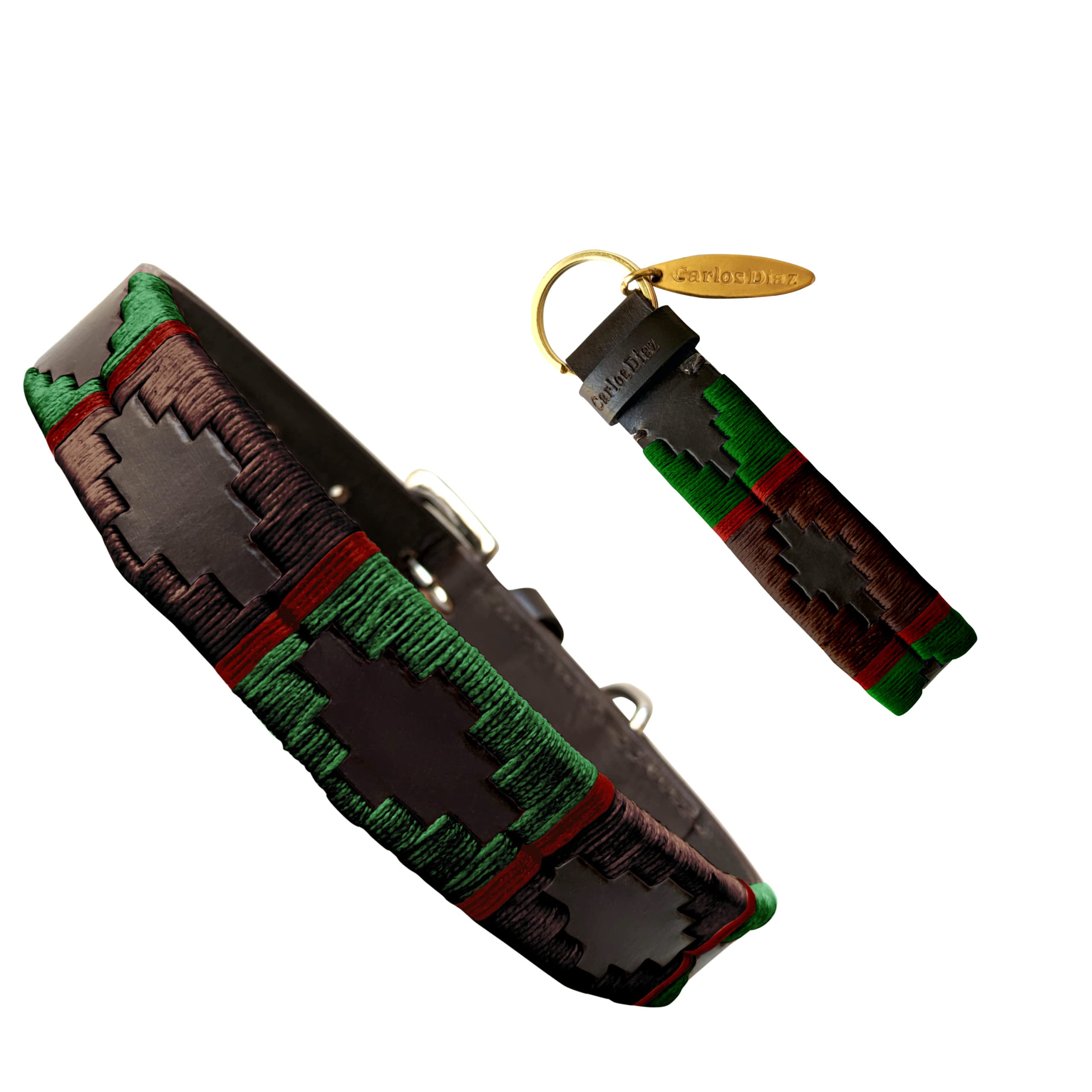 Carlos Diaz Genuine Leather Waxed Embroidered Polo Dog Collar XXS