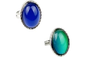 Carykon 2pcs Oval Retro Style Mood Ring Adjustable Finger Ring for Friends in Love - One Size Fits All,Adjustable