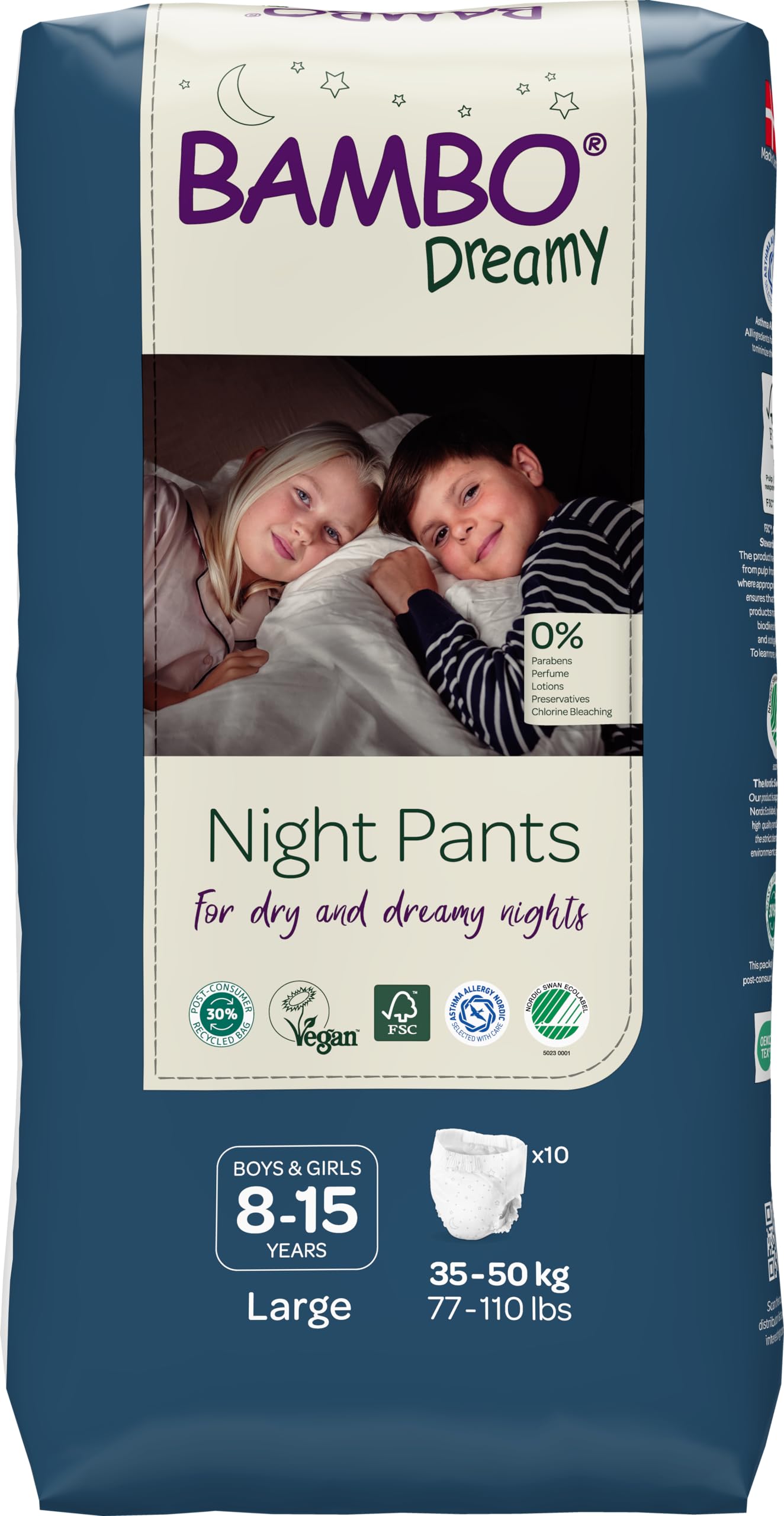 Photo 1 of Bambo Nature Premium Dreamy Night Pants, Pull Up Pants, Eco-Labeled Night Time Diapers, Secure, Comfortable, Skin Friendly : Children Aged 8-15 Years, 10 Count