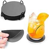 Chitomars Faux Leather Coasters Set of 12, Dual Sided Non-Slip Washable Cup Coasters for Coffee Tabletop Protection (Gray Black)