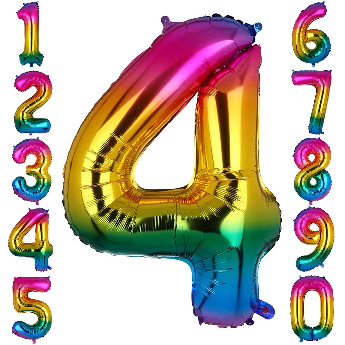 40 Inch Big Number 4 Foil Balloons Rainbow Giant Mylar Helium Balloon Girls Birthdays Party Decorations Supplies [New Rainbow 4]