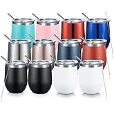 COMOOO Stainless Steel Wine Tumbler with Lid and Straw 12oz Double Wall Vacuum Insulated Travel Tumbler Cup for Coffee, Wine, Cocktails, Champagne (Mix color,12 Pack)