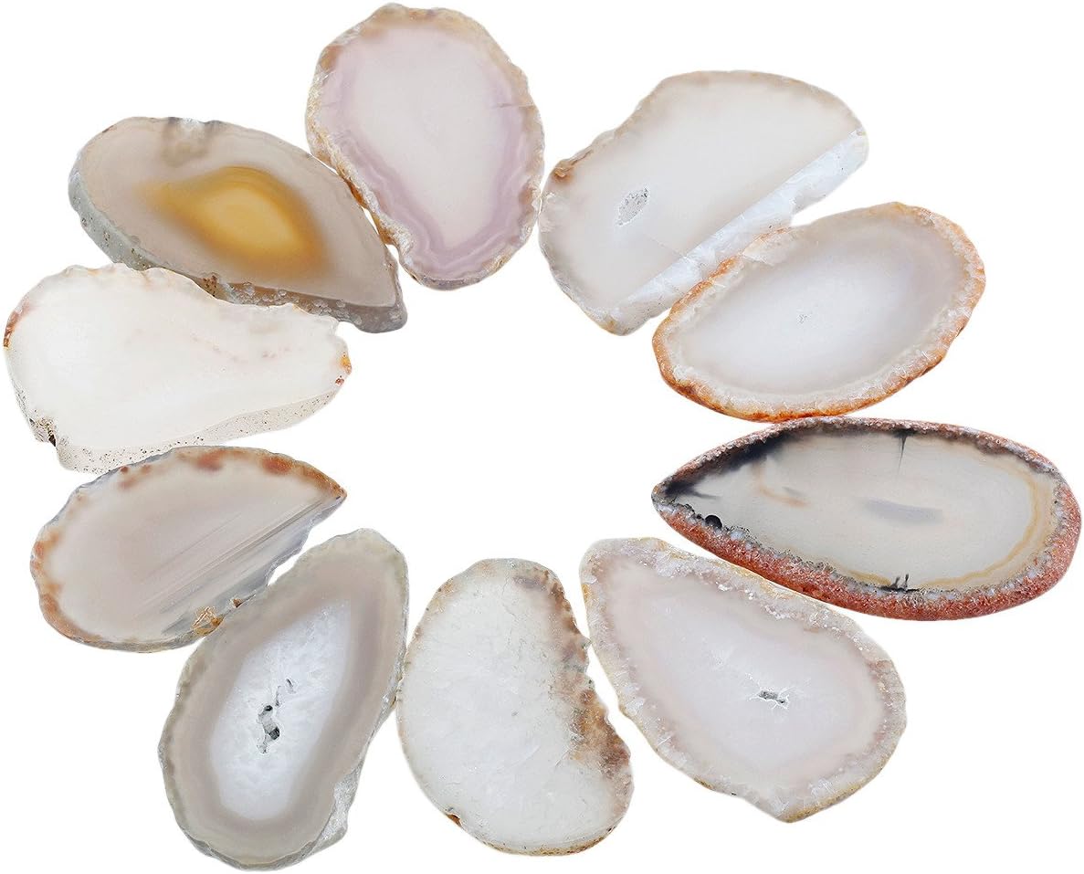 Shanxing Undrilled Natural Agate Slices Geode Irregular Stone Healing Crystal for Wedding Place Cards Reiki Desk Decor Set of 10