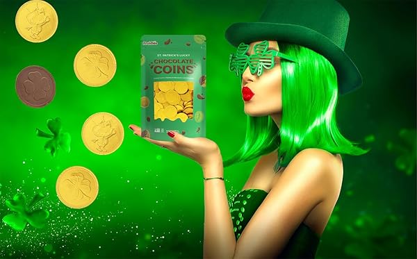 ST. PATRICK’S DAY 50 CHOCOLATE COINS LUCKY GOLD COINS FOILS, SHAMROCK CLOVER BELGIAN MILK CHOCOLATE COINS BAG NUT-FREE SINGLE