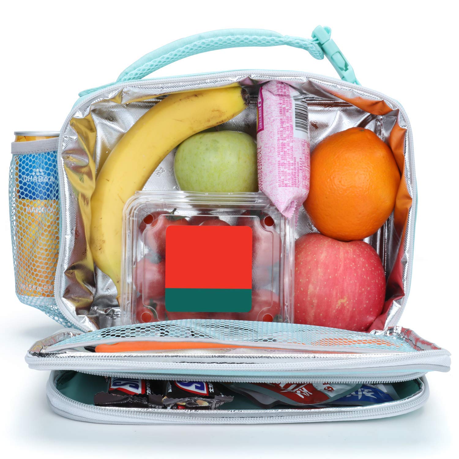 Amersun Kids Lunch Box, Insulated School Lunch Bag with Padded Liner Keep Food Warm Cold for Long Time,Water-resistant Thermal Travel Office Lunch Cooler for Girls Boy-2 Pocket,Light Blue