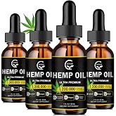 (4-Pack) High Potency Hemp Oil - Maximum Strength, Immune System Support, Focus Calm, Relaxation, Mood, Pure Extract, Organic, Vegan, Gluten-Free