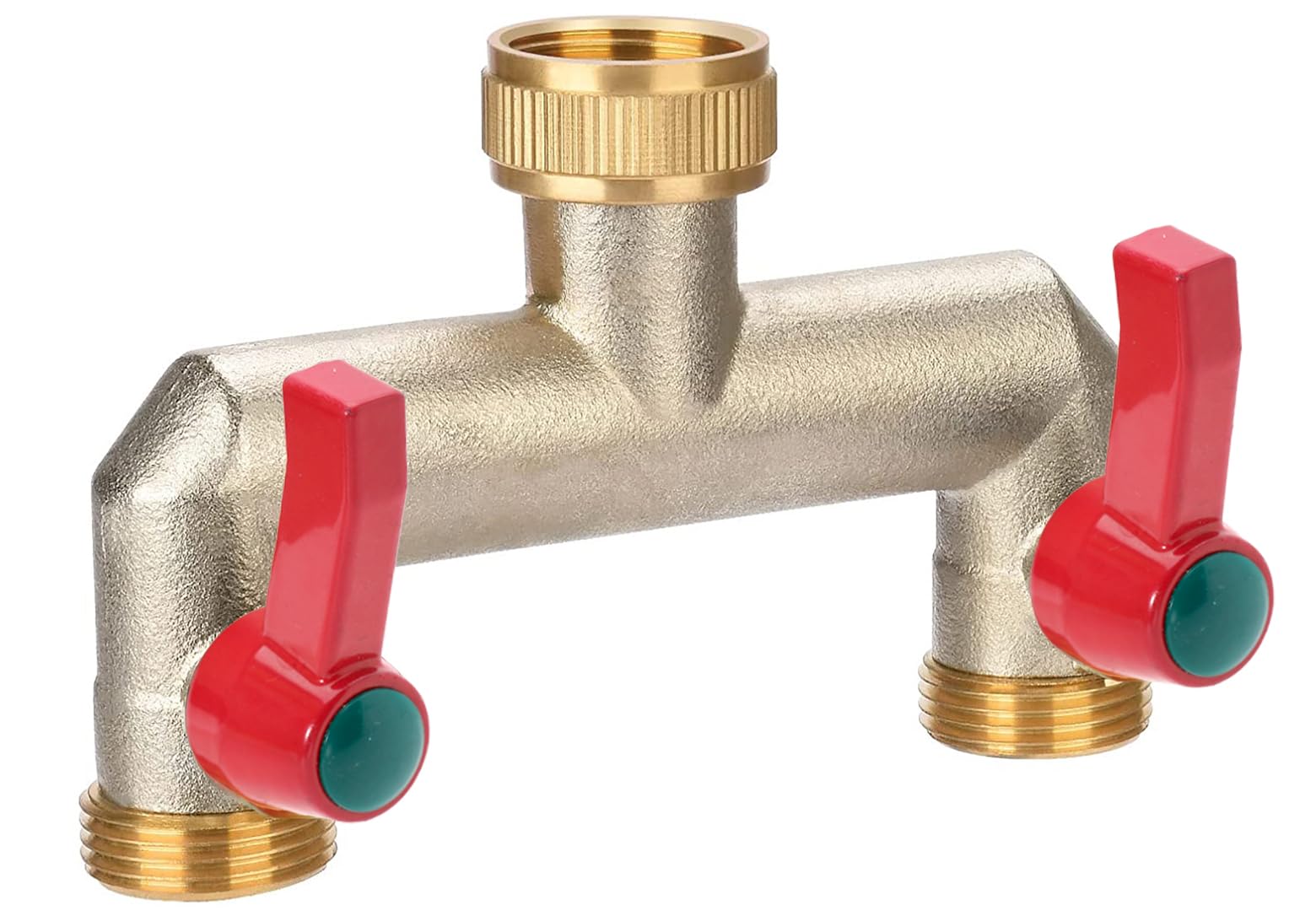 iBamso Heavy Duty Brass Garden Hose Splitter, 2 Way Tap Connector with Individual On/Off Valves, 3/4 Inch Universal Tap Adapter for Outdoor Garden Lawn Use