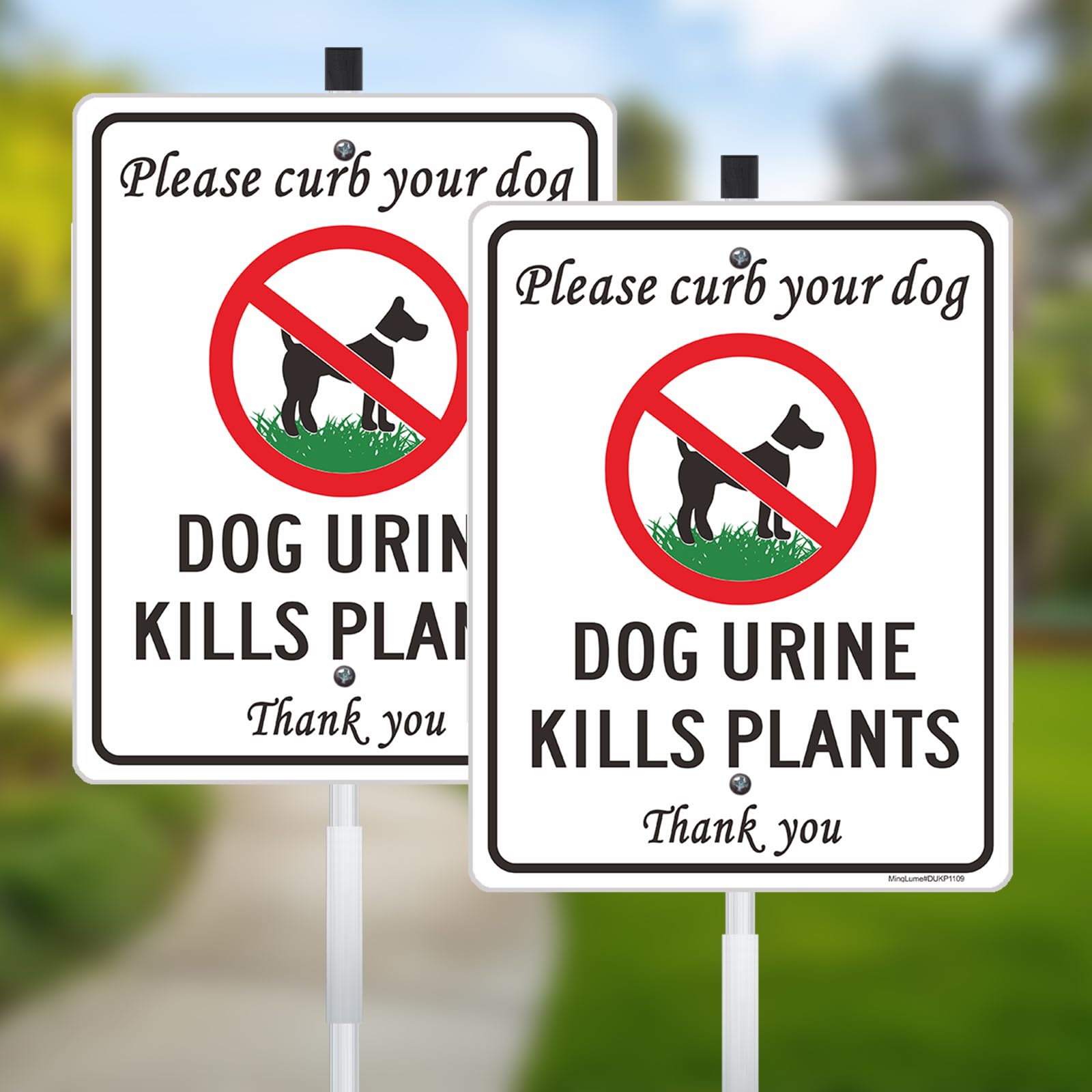 Photo 1 of 2 Pack Dog Urine Kills Plants Yard Signs - Please Curb Your Dogs, 11 x 9 Inch No Dog Peeing On Plants Warning Sign with 28" Stake Reflective Rust-Free Aluminum, Weatherproof for Lawn, Garden Care