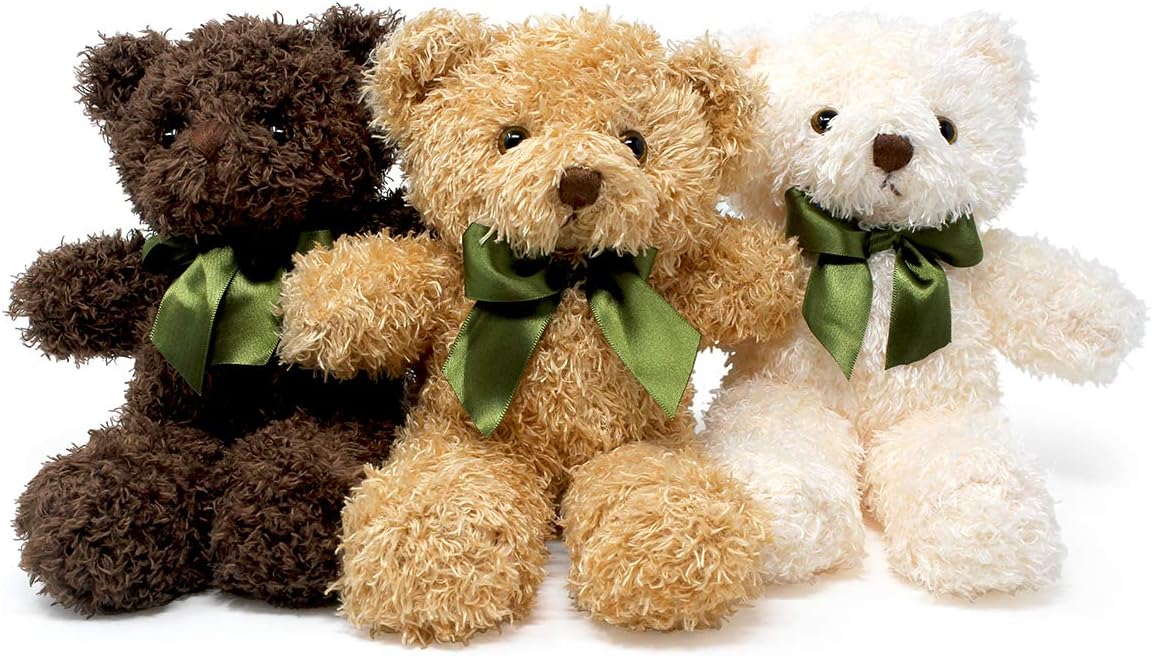Fluffuns Teddy Bear Plush - Cute Teddy Bears Stuffed Animals in 3 Colors - 3-Pack of Stuffed Bears - 9 Inch Height: Toys & Games