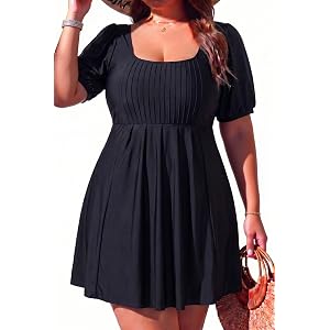 Smismivo Plus Size Swimdress for Women - Tummy Control One Piece Swimsuits with Ruffle Sleeves, Modest Full Coverage