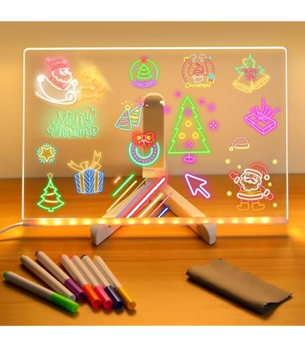 Glowing Acrylic Message Board With LED Lights - Dry Erase Board With 7 Color Markers