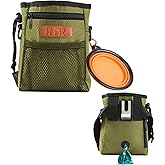 KHPR Dog Treat Training Pouch Easily Carries Pet Toys Kibble, Treats Built-in Poop Bag Dispenser 3 Ways to Wear Comes with a Foldable Silicone Bowl(Army Green)