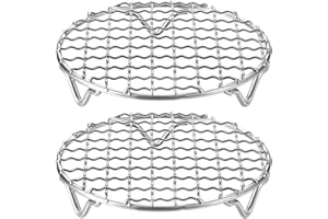 HARFINGTON 2pcs Round Cooking Rack 5-inch 201 Stainless Steel Cross Wire Barbecue Grill Net with 20mm Legs for Cooking Baking