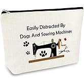 Sewing Gift Dog Lover Gift Quilter Makeup Bag for Women Sewing Machine Themed Crafting Lover Gifts Cosmetic Bag Sewer Quilting Gifts Christmas Birthday Present Travel Make Up Pouch