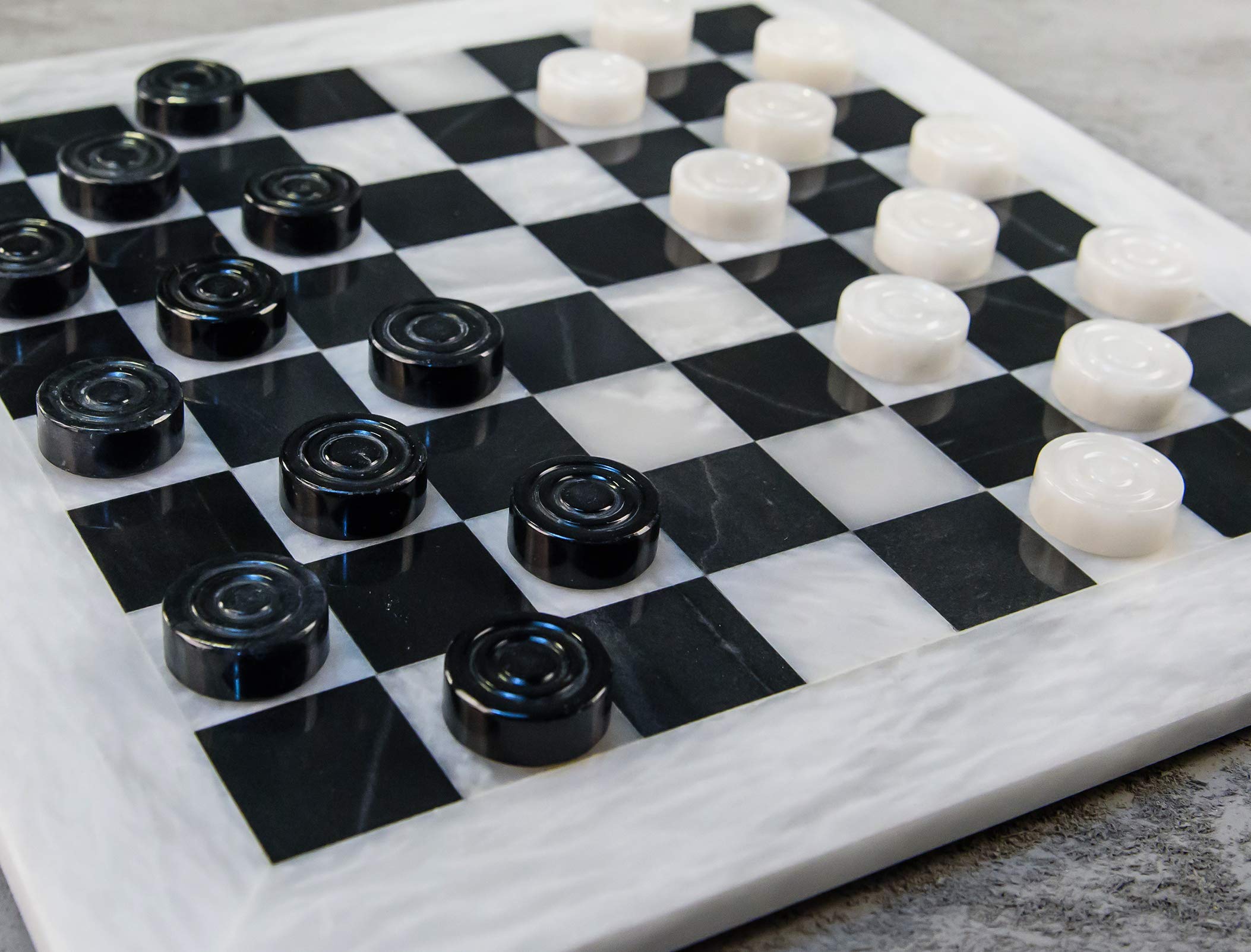 Radicaln Marble Checker Board Game 15 Inches White and Black Handmade Tournament Checkers Set - Draughts Board Games - Marble Checkers
