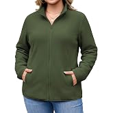 IN'VOLAND Plus Size Women's Fleece Jacket Fall Lightweight Full Zip Coat | Long Sleeve Warm Jackets, Fleece Lined Jacket with Pockets, Fall Winter Coats, Stand Collar, Hiking Travel Clothes