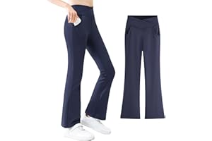 Coralup Girls Flared Leggings Cross High Waist Dance Pants Kids Stretch Sports Casual Pants with Pockets 5-12 Years