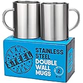 Stainless Steel Double Walled Mugs: 100% BPA Free,15 oz Metal Coffee & Tea Cup Mug - Insulated Cups with Handles Keep Drinks 