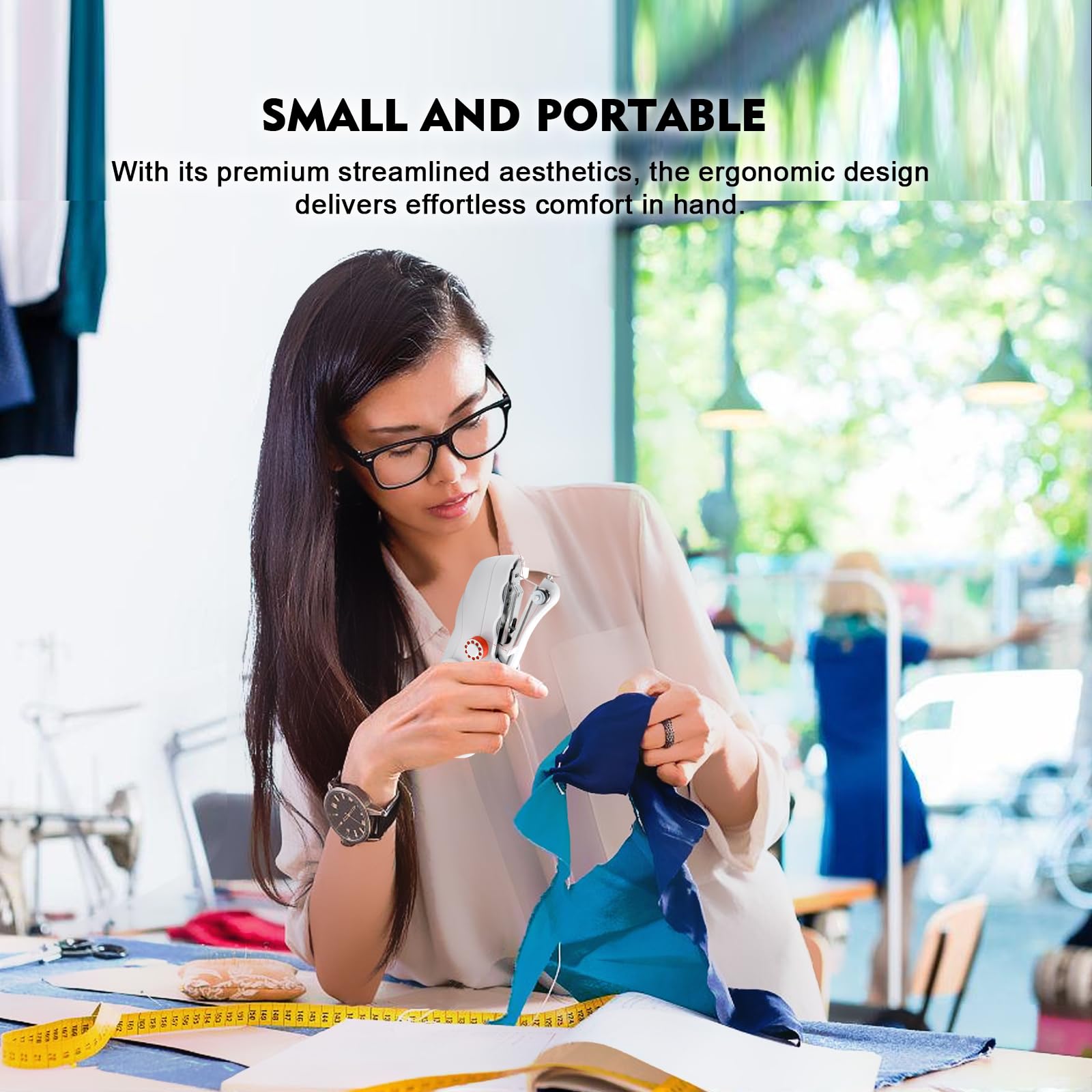 Handheld Sewing Machine with Exquisite Wooden Storage Box & 142-Piece Sewing Kit - Electric Switch, Dual Power Supply, Assorted Needles, Threads, Heavy Duty Scissors - Meets All Household Sewing Needs