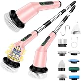 Electric Spin Scrubber for Bathroom, Shower Scrubber with Long Handle | Shower Cleaner Brushes, IPX7 Waterproof &amp; 2 Speed, 8 Brush Heads, 90min Runtime, Bathroom Cleaning Supplies for Toilet Tub