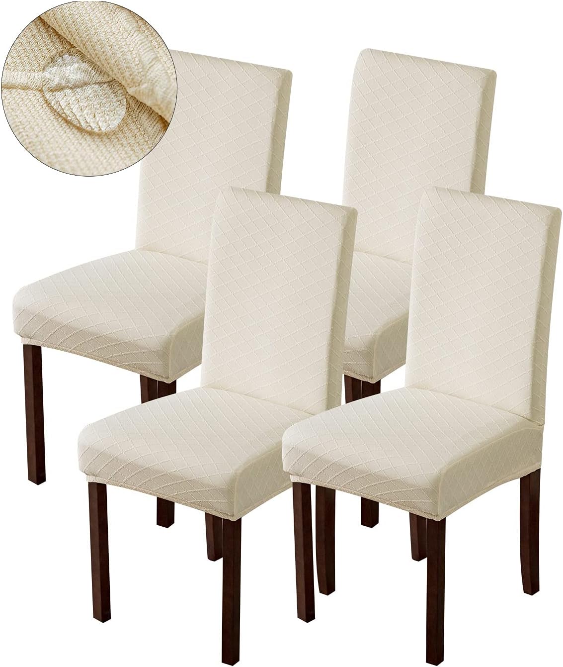 Slipcovers - Genina Waterproof Chair Covers for Dining Room Dining Chair Covers Kitchen Parsons Chair Covers (Beige, 4 PCS)