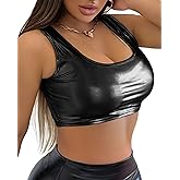 VENDAU Shiny Metallic Crop Tank Top for Women - Party Wear, Sexy Clubwear, Concert Outfits, Trendy Sleeveless Bralette