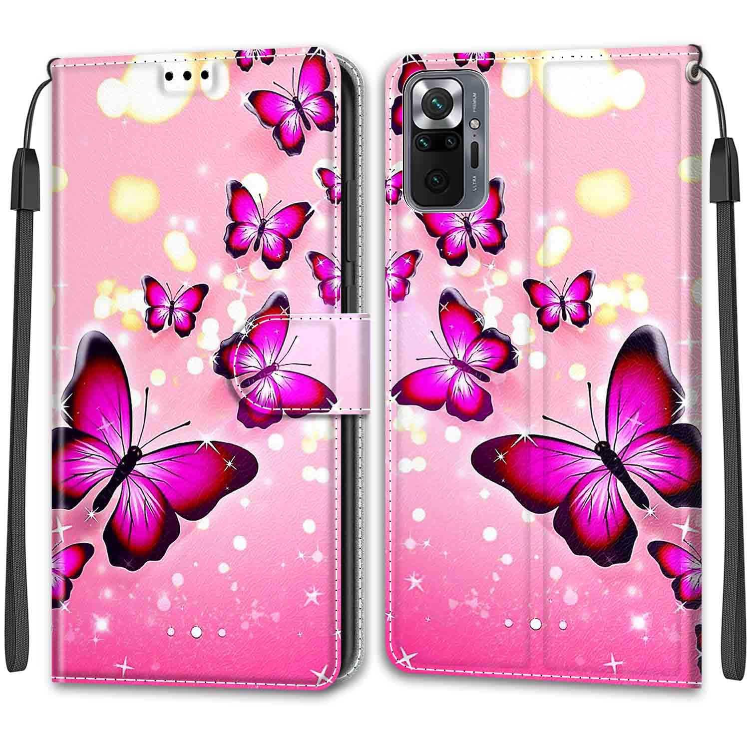 KENHONER Magnetic Closure Card Slots Kickstand Wallet Leather Flip Case for Xiaomi Redmi Note 10 Pro Max/Note 10 Pro (Pink)