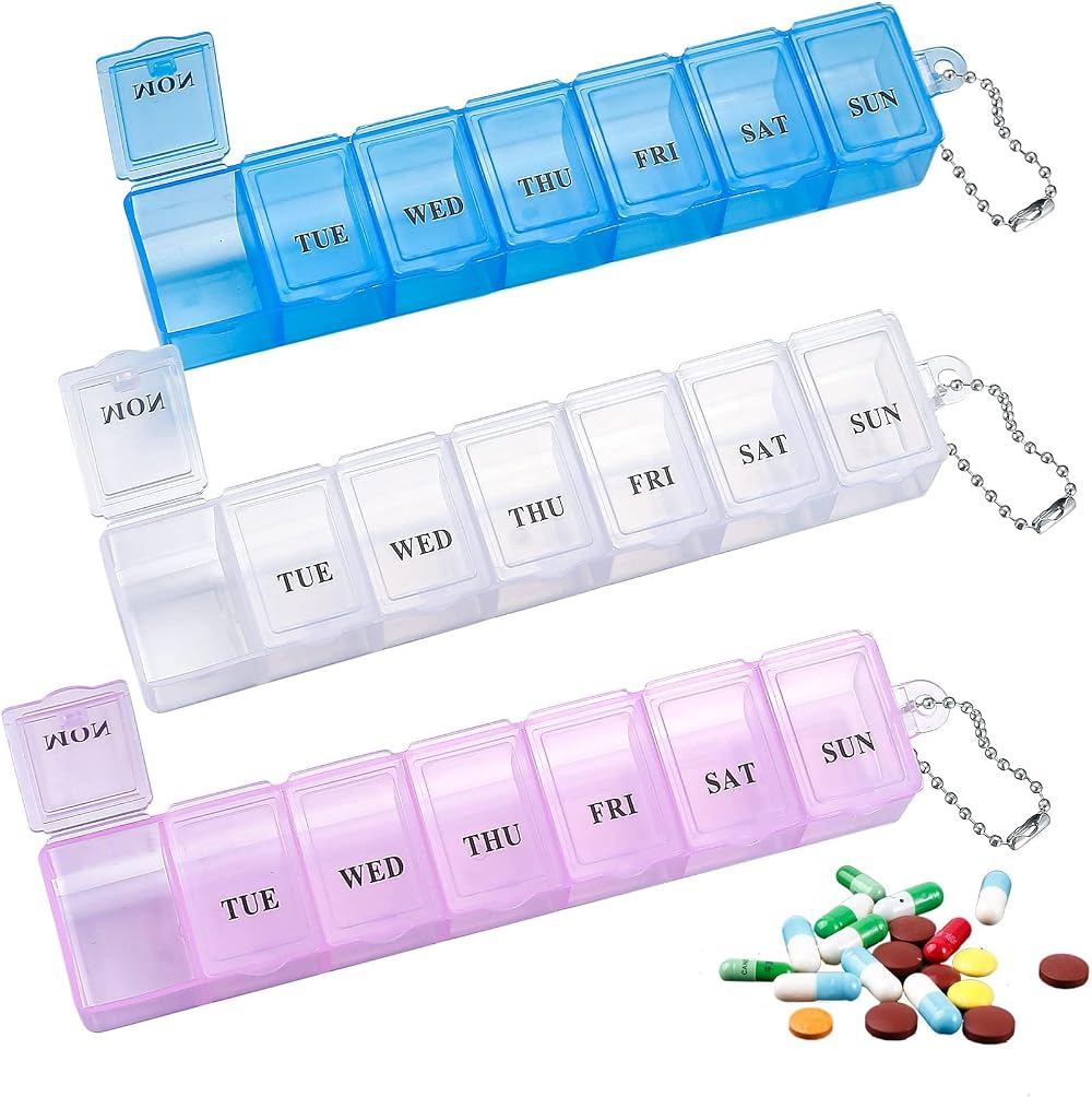 Ninoclar 3 Pack 7 Day Pill Box Organiser Weekly Dispenser White Pink Blue