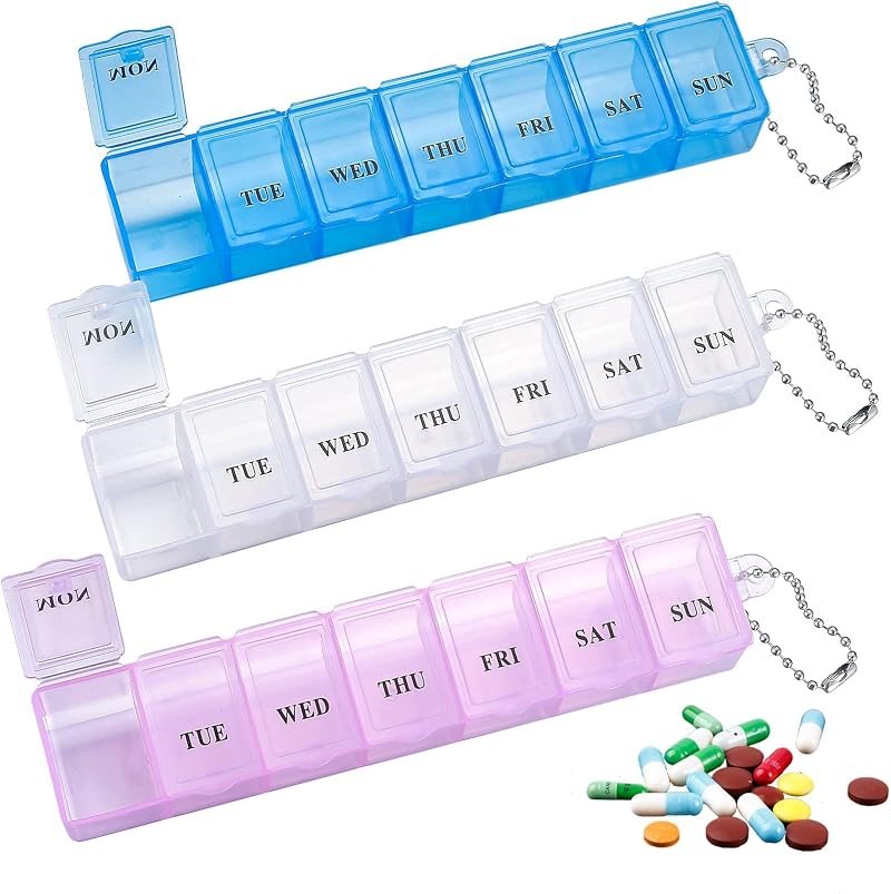 Ninoclar 3 Pack 7 Day Pill Box Organiser Weekly Dispenser White Pink Blue