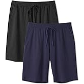 DAVID ARCHY Mens Pajama Shorts Ultra-Soft Cotton Sleep Shorts with Pockets, Breathable & Lightweight Lounge Sleepwear 2 Pack