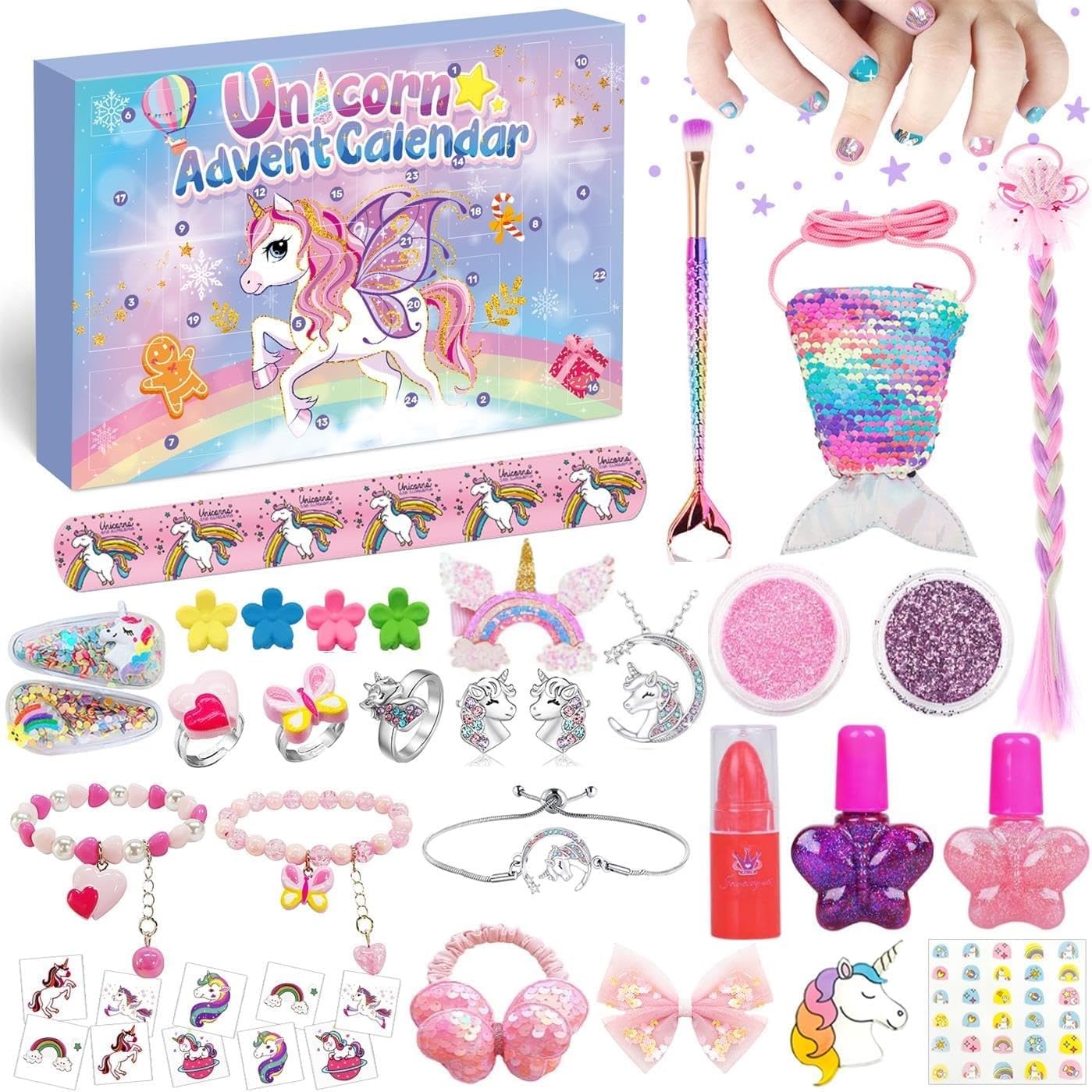 iZoeL Unicorn Advent Calendar for Girl Kids 2025 Make Up Advent Calendar Kid Girl Bracelet Jewellery Christmas Countdown 24 Days Novelty Gifts for Daughter Granddaughter Niece 4 5 6 7 8 9 Year